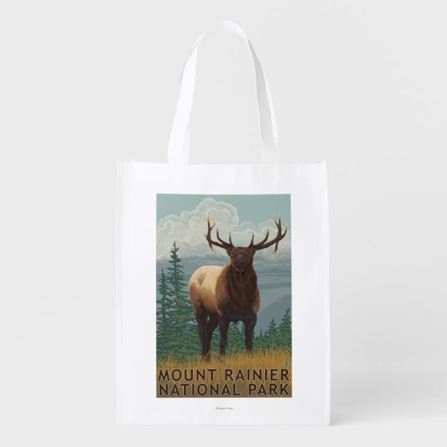 Rainier National Park, WashingtonElk Scene Reusable Grocery Bag (Front)