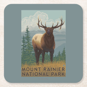 Rainier National Park, WashingtonElk Scene Square Paper Coaster
