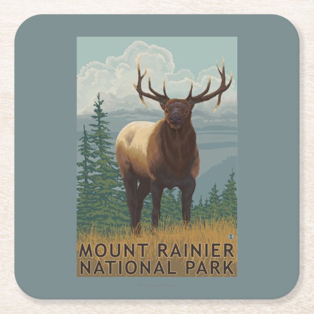 Rainier National Park, WashingtonElk Scene Square Paper Coaster (Front)