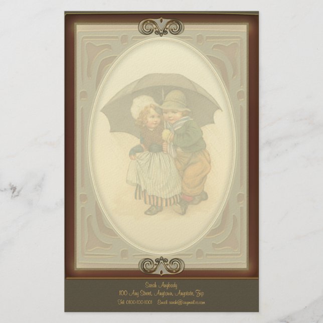 Raining Again Vintage Illustration Letterhead (Front)