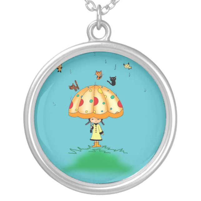 raining cats and dogs silver plated necklace (Front)