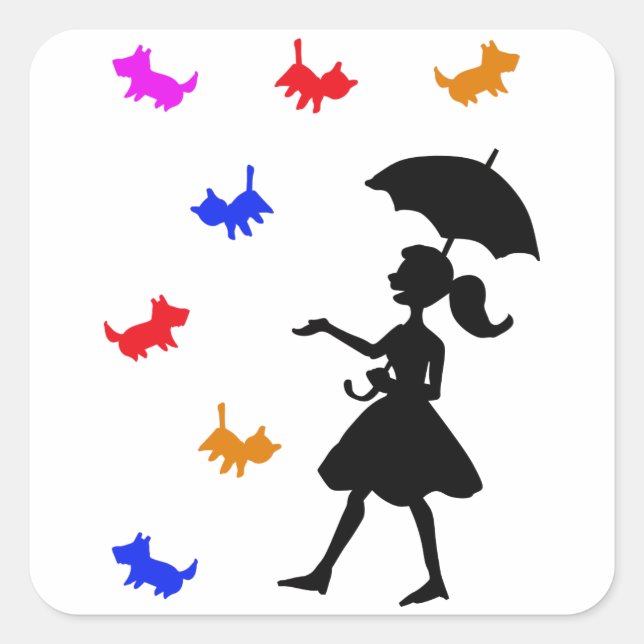 Raining Cats and Dogs Square Sticker (Front)