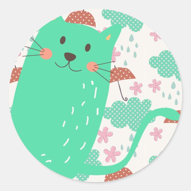 Raining Cats Classic Round Sticker (Front)
