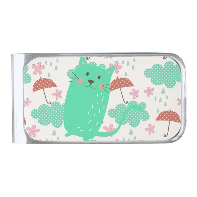 Raining Cats Silver Finish Money Clip (Front)