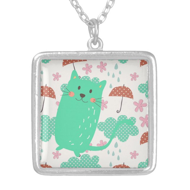 Raining Cats Silver Plated Necklace (Front)