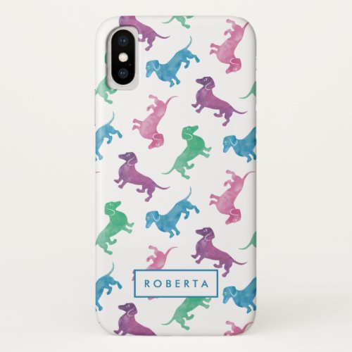 Raining Dachshunds Pastel Watercolor Doxie Pattern iPhone X Case