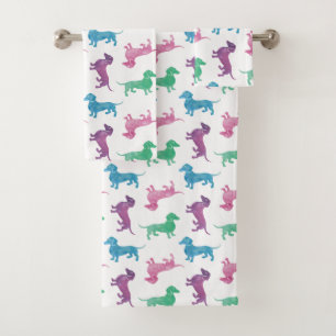 Raining Dachshunds Watercolor Pattern Bath Towel Set