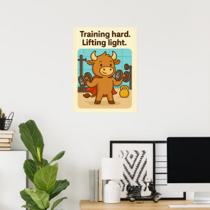 raining Hard. Lifting Light. – Funny Bullio Gym Po Poster
