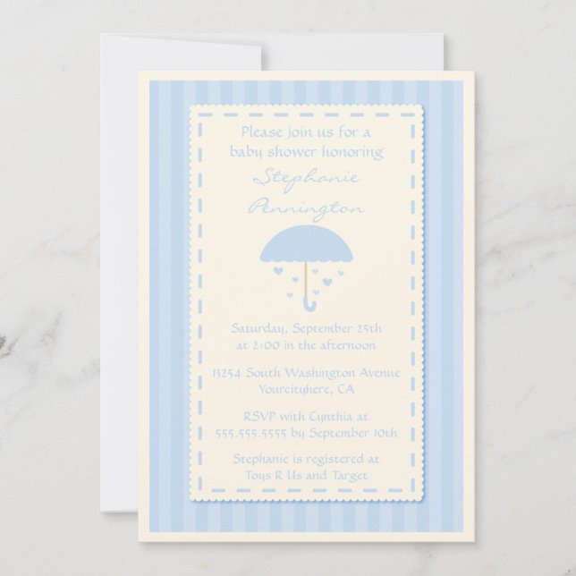 Raining hearts umbrella baby shower invitation (Front)