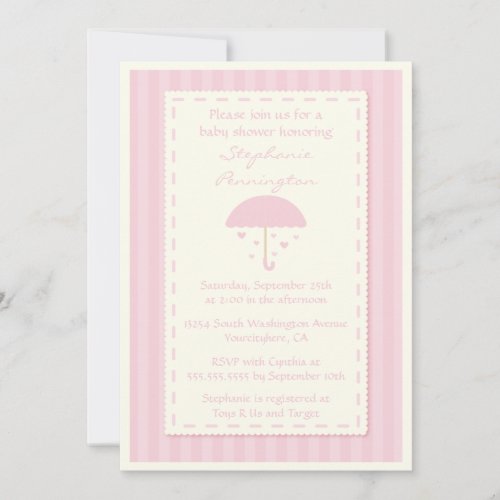 Raining hearts umbrella baby shower invitation