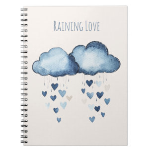 Raining Love Blue Clouds Hearts Notebook