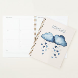 Raining Love Blue Clouds Hearts Planner