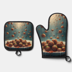 Raining Meatballs Oven Mitt & Pot Holder Set