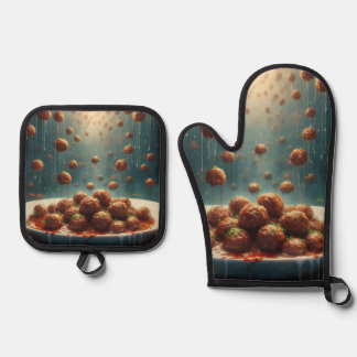 Raining Meatballs Oven Mitt & Pot Holder Set