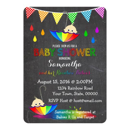 Raining Rainbow Babies Twin Baby Shower Invitation ...