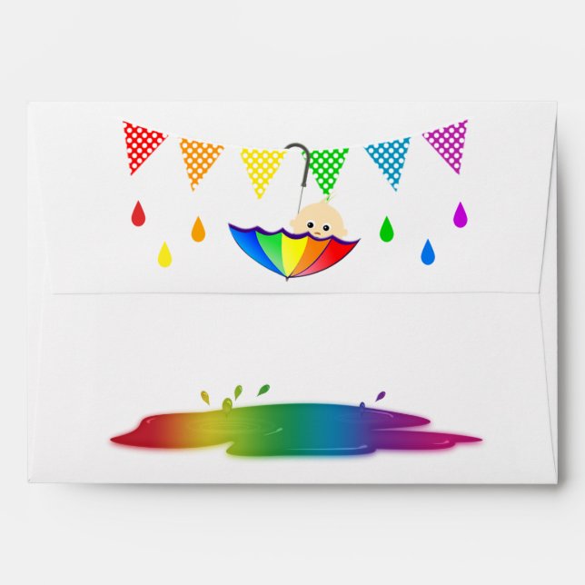 Raining Rainbow Baby Shower Envelope (Back (Top Flap))