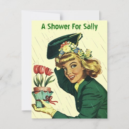 Raining Retro Shower Party Announcement Invitation
