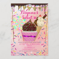 Raining Sprinkles Candy Land Sweet 16 Invitations