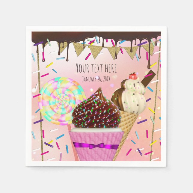 Raining Sprinkles Candy Land Sweets Party Napkins (Front)