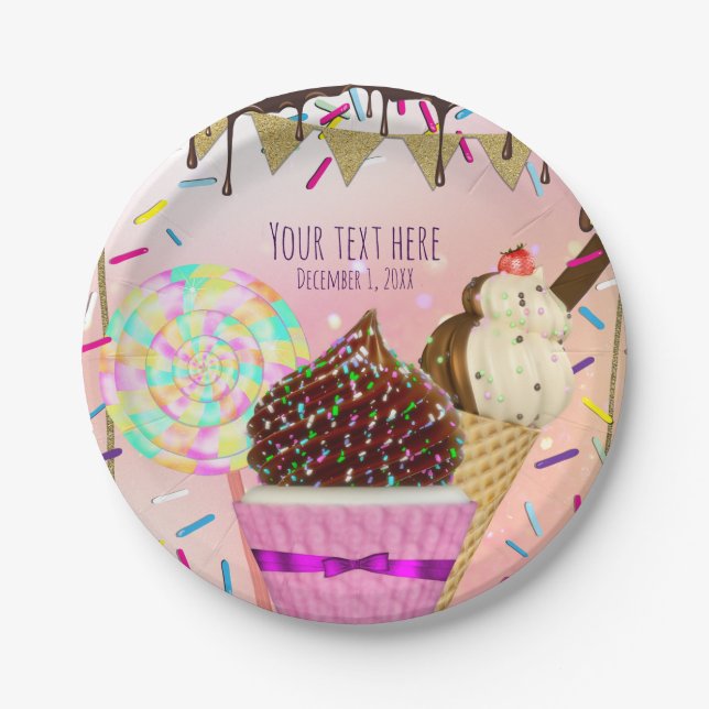 Raining Sprinkles Candy Land Sweets Party Paper Plates (Front)