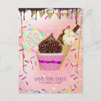 Raining Sprinkles Candy Land Sweets Save The Date Announcement Postcard