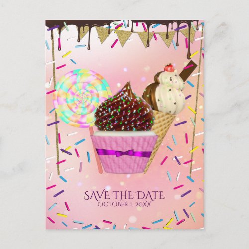 Raining Sprinkles Candy Land Sweets Save The Date Announcement Postcard