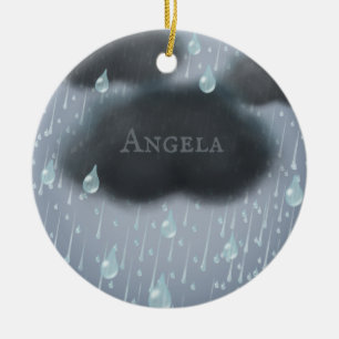 Raining Storm Cloud Personalized Rainy Day Message Ceramic Ornament