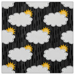 Raining Sunshine Clouds Pattern Design Black  Fabric