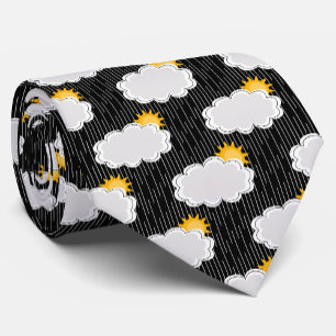 Raining Sunshine Clouds Pattern Design Black Neck Tie