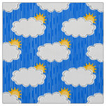 Raining Sunshine Clouds Pattern Design Blue Fabric