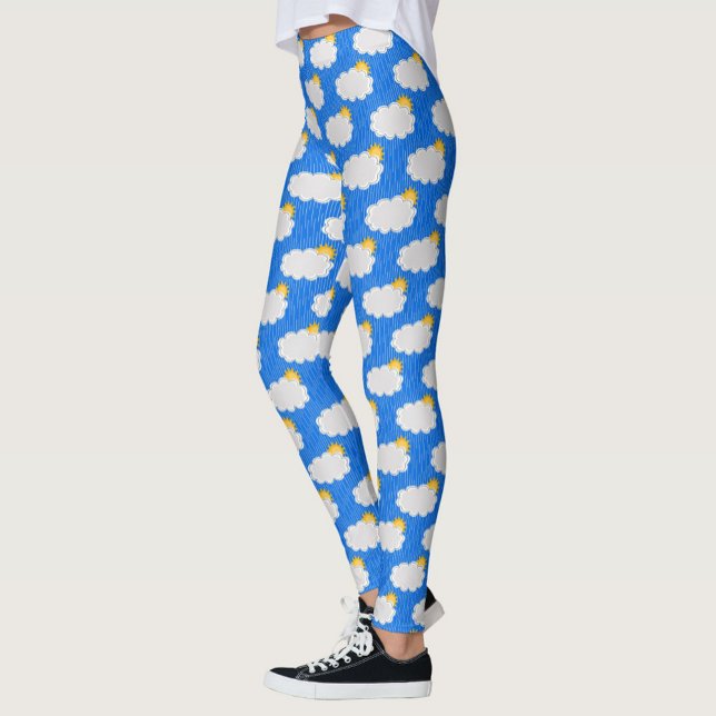 Raining Sunshine Clouds Pattern Design Blue Leggings (Creator Uploaded)