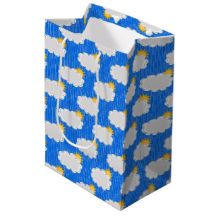 Raining Sunshine Clouds Pattern Design Blue Medium Gift Bag