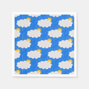 Raining Sunshine Clouds Pattern Design Blue Napkins