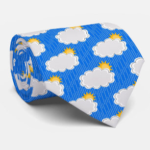 Raining Sunshine Clouds Pattern Design Blue Neck Tie