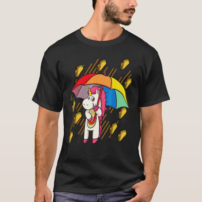Raining Tacos Unicorn  Umbrella Cinco De Mayo T-Shirt (Front)