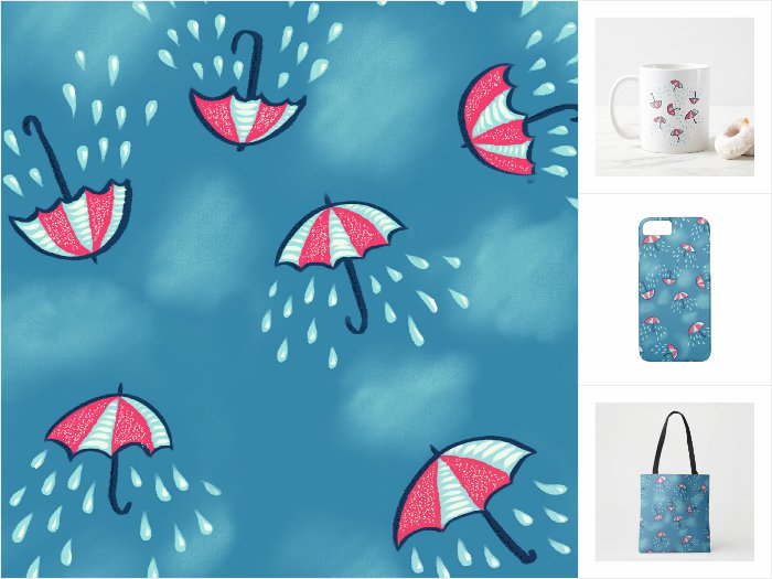 Zazzle collection with a fun pattern of raining umbrellas