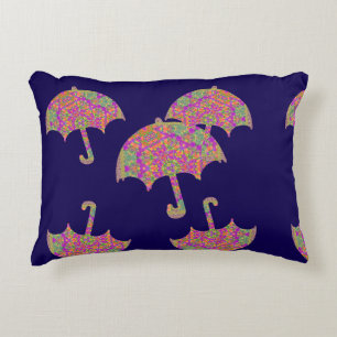 Raining Umbrellas Dk Blue  Accent Pillow