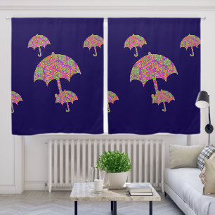 Raining Umbrellas Dk Blue  Blackout Curtains