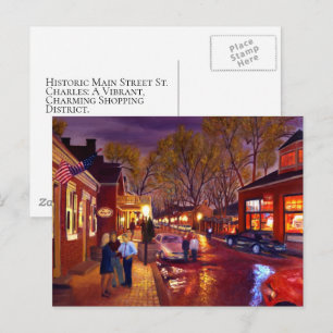 Rainlit Main Street St. Charles Cityscape Postcard