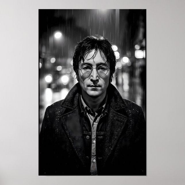 Rainlit Urban Solitude Noir Portrait Poster (Front)