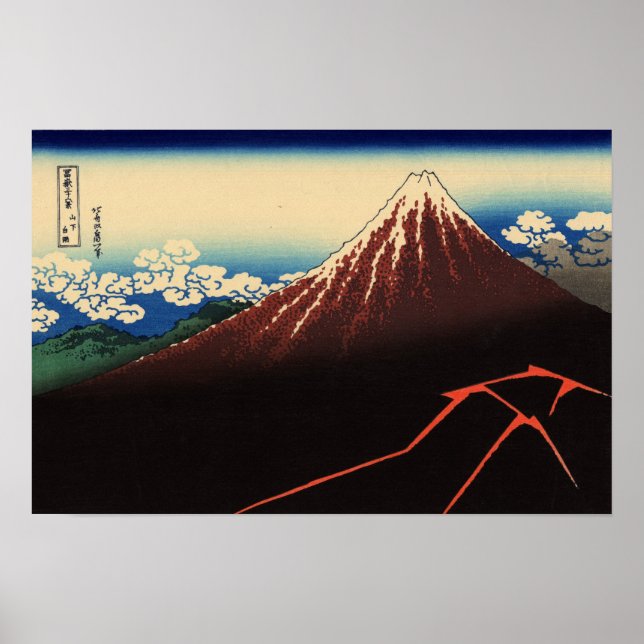 Rainstorm Beneath the Summit (by Hokusai) Poster (Front)