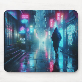 Rainy Alley of Holograms Mouse Pad