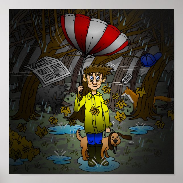 Rainy and Windy Autumn Poster (Front)