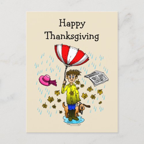 Rainy and windy day Happy Thanksgiving Postcard