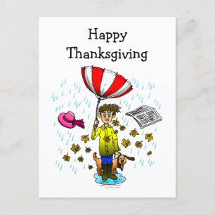 Rainy and Windy Happy Thanksgiving Postcard