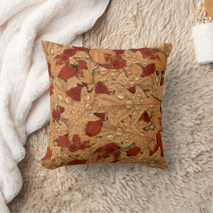 Rainy Autumn Fall Leaves Thanksgiving Throw Pillow