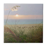 Rainy Beach Sunset Tile<br><div class="desc">Raining beach sunset blue and pink</div>