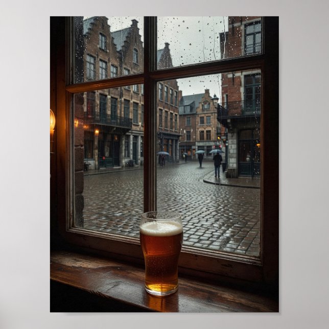Rainy Belgian Tavern Window Mood Poster (Front)