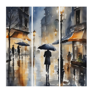 Rainy city watercolor art