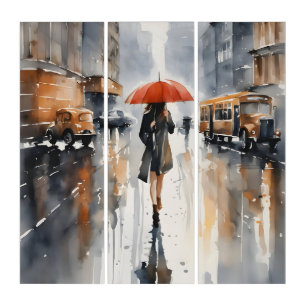 Rainy city watercolor art